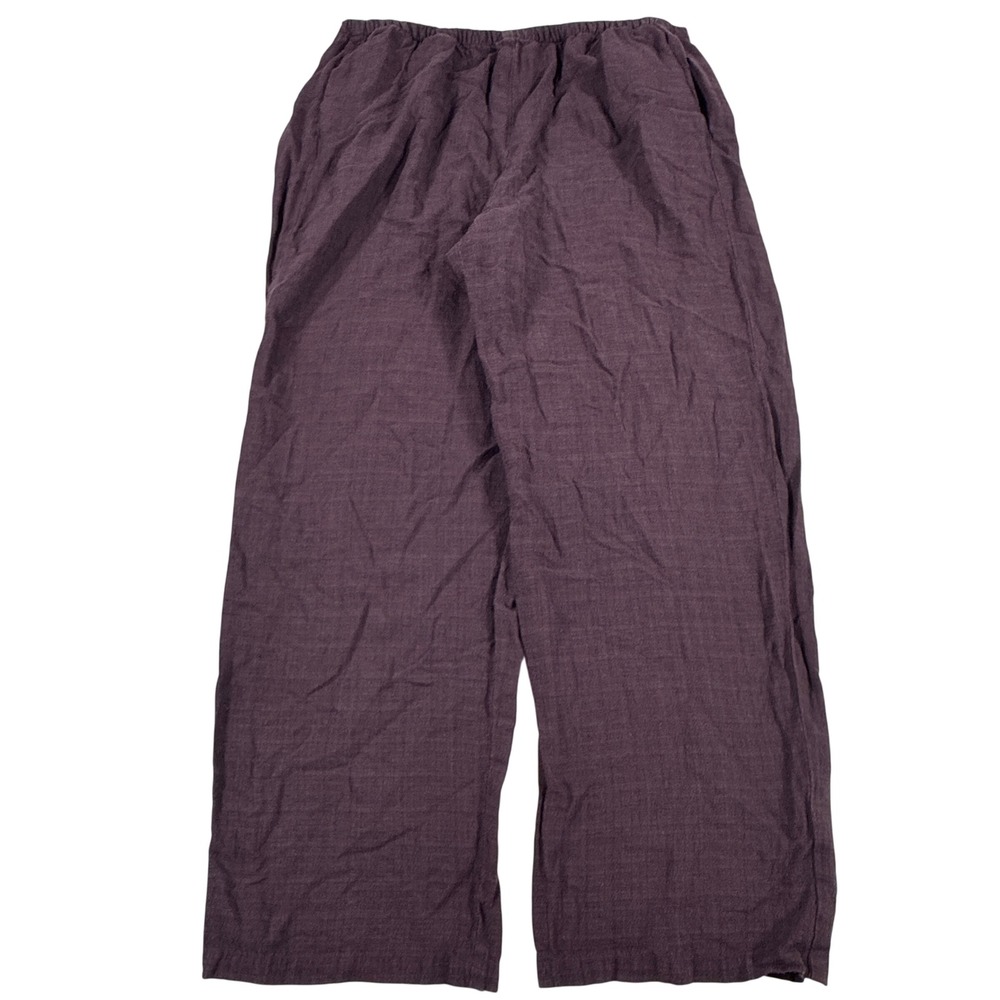 Vintage Eileen Fisher Linen Wide Leg Elastic Waist Pants Women's M Purple Luxury